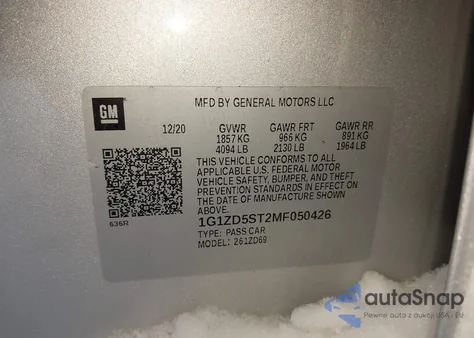 2021 Chevrolet Malibu Fwd Lt z USA, uszkodzony, nr VIN 1G1ZD5ST2MF050426